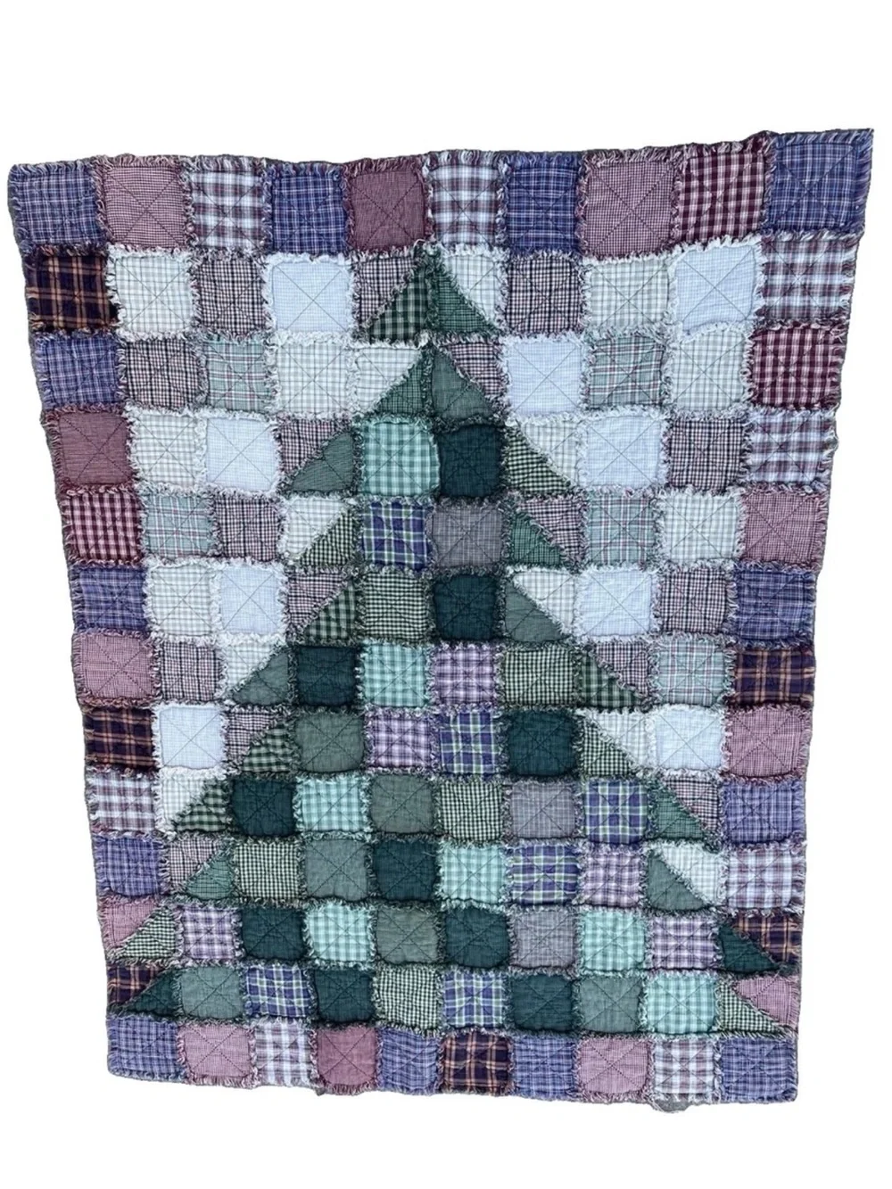 Handmade Cotton Rag Quilt Christmas Tree Patchwork Plaid Throw Blanket Country